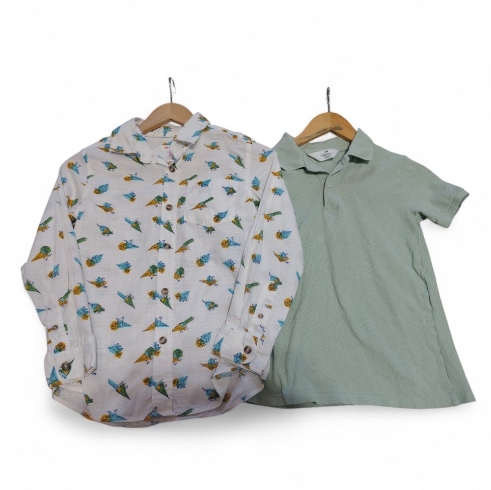 Boys Mediums Shirt Bundle Polo & Dinosaur Button Up